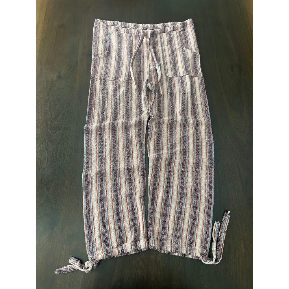 Woven Striped Drawstring Pants Multi-Color Boho Festival Beach Trousers